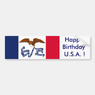 Para Coche Bandera pegatina de Iowa, ¡Feliz cumpleaños EEUU!