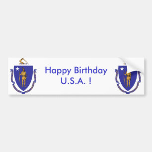 Para Coche Bandera pegatina de Massachuset, ¡Feliz cumpleaños