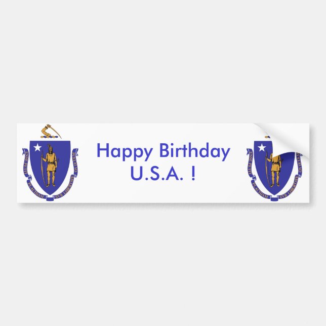 Para Coche Bandera pegatina de Massachuset, ¡Feliz cumpleaños (Frente)