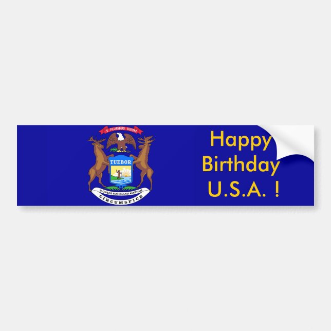 Para Coche Bandera pegatina de Michigan, ¡Feliz cumpleaños EE (Frente)