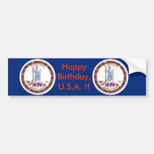 Para Coche Bandera pegatina de Virginia, ¡Feliz cumpleaños a