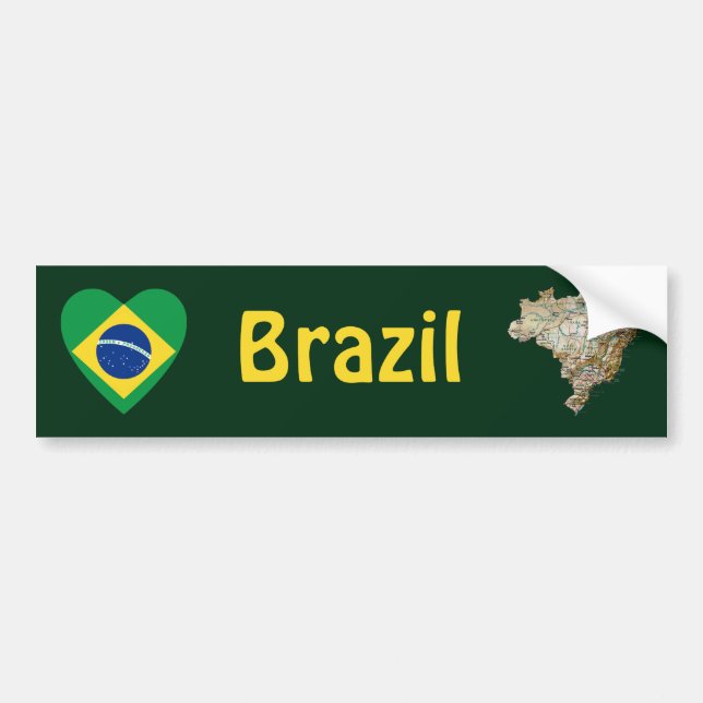Para Coche Corazón de bandera de Brasil + Pegatina de paracho (Frente)