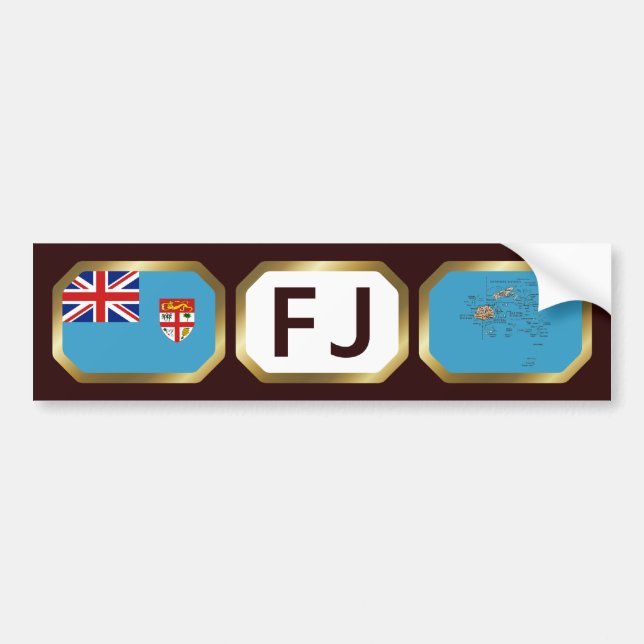 Para Coche Pegatina de código de mapa de bandera de Fiji (Frente)