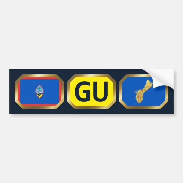 Para Coche Pegatina de código de mapa de bandera de Guam (Frente)