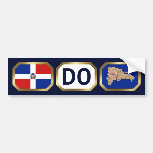 Para Coche Pegatina de código de mapa de bandera de Rep. Domi (Frente)
