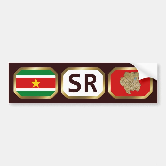 Para Coche Pegatina de código de mapa de bandera de Surinam (Frente)