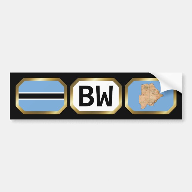 Para Coche Pegatina de código de mapa de la bandera de Botsua (Frente)