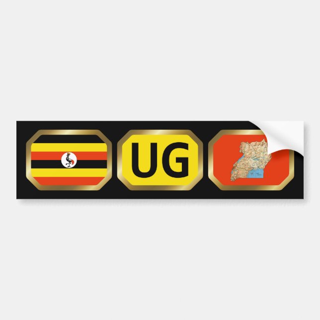 Para Coche Pegatina de código de mapa de la bandera de Uganda (Frente)