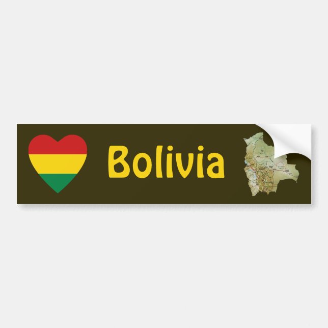 Para Coche Pegatina de corazón con bandera de Bolivia + mapa (Frente)