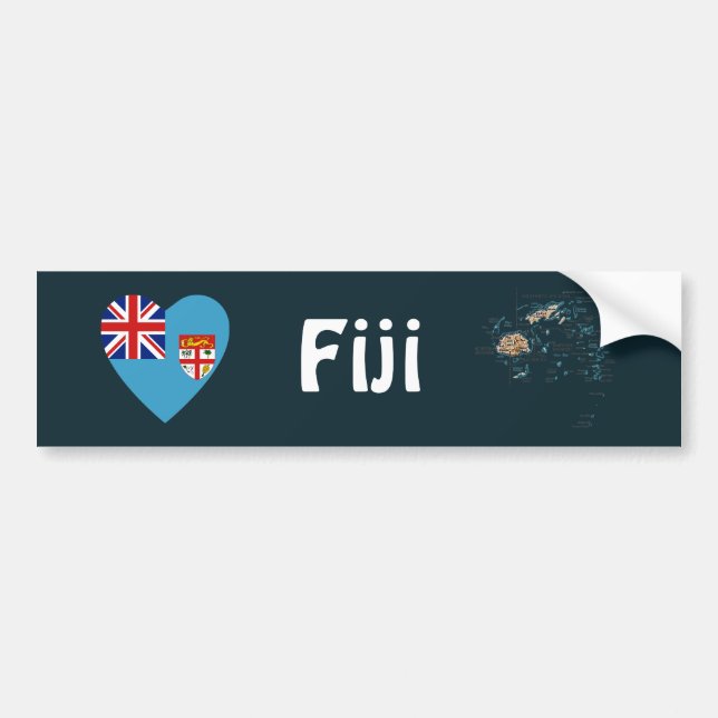 Para Coche Pegatina de corazón con bandera de Fiji + mapa (Frente)