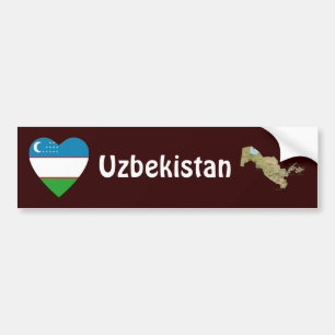 Para Coche Pegatina de la bandera de Uzbekistán corazón + map