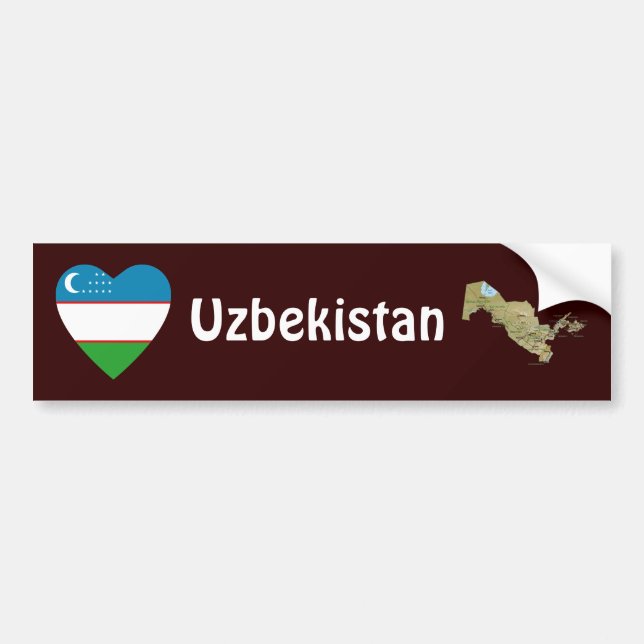 Para Coche Pegatina de la bandera de Uzbekistán corazón + map (Frente)