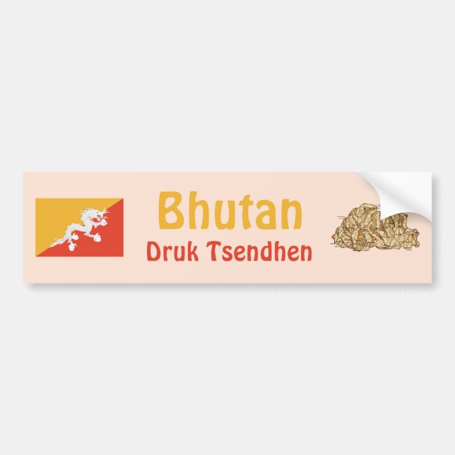 Para Coche Pegatina de la bandera y mapa de Bután (Frente)