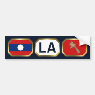 Para Coche Pegatina de la bandera y mapa de Laos Código
