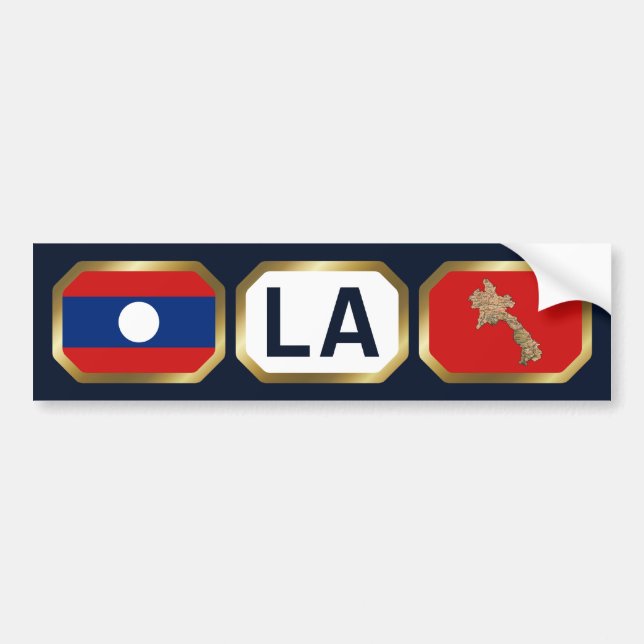 Para Coche Pegatina de la bandera y mapa de Laos Código (Frente)
