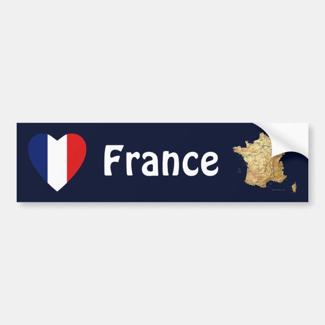 Para Coche Pegatina Parche Mapa + Corazón Bandera de Francia (Frente)