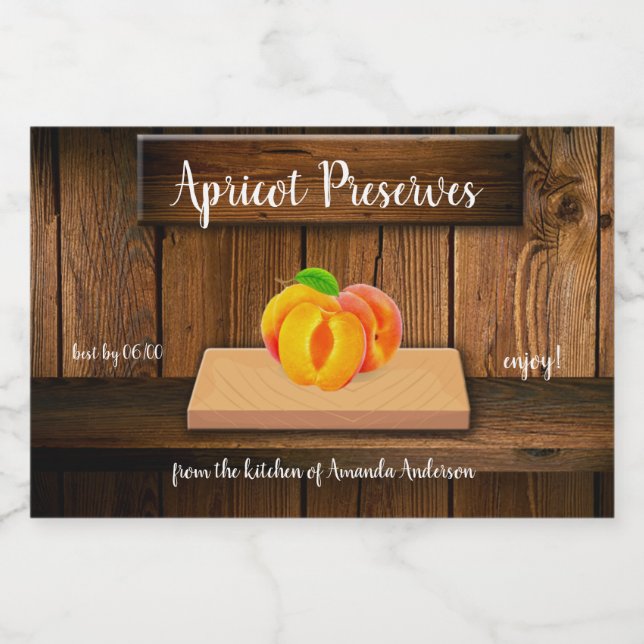 Para Comida Apricot Conserva Rústica Etiqueta de Madera 3"x2" (Etiqueta única)