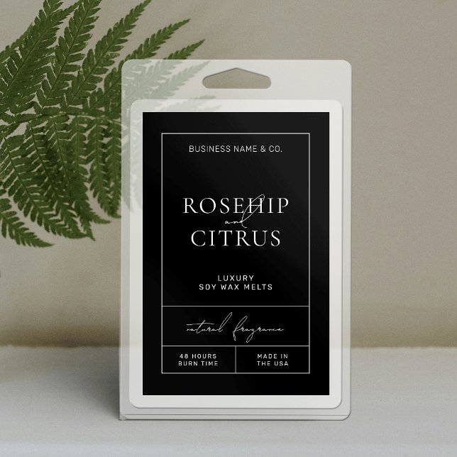 Para Comida Cera elegante de soja funde etiqueta vertical 3x2  (Modern vertical 3x2" product labels in black and white minimalist design)