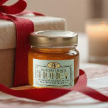 Para Comida Etiqueta de miel 3D enmarcada de oro metálico de 2<br><div class="desc">Elegante marca de miel con un borde elaborado y abeja de miel heráldica. Personalice su nombre comercial de apicultura, peso neto, ubicación de las colmenas e información de contacto. La miel está escrita con una letra de oro 'grabado en relieve'. Ilustracion medieval vintage del Reino Unido de una abeja de...</div>