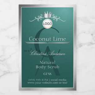 Para Comida Etiqueta de producto azul teal oscuro con logotipo