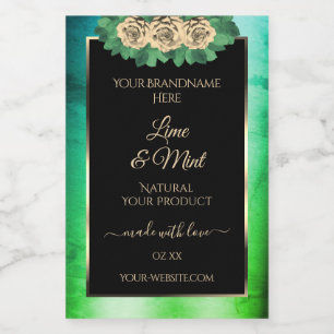 Para Comida Etiqueta de producto de mármol negro verde teal de