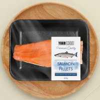 Etiqueta de producto de pescado de filetes de salm