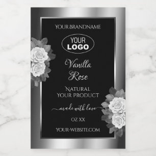 Para Comida Etiqueta de Producto Floral Negro Plata Rosas Blan