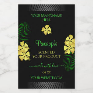 Para Comida Etiqueta de Producto Negro Flores Hawaianas Amaril