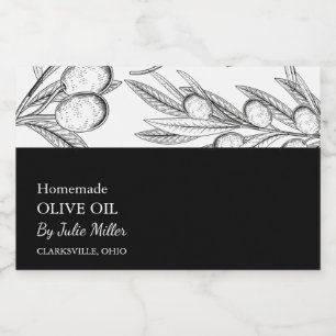 Para Comida Etiqueta sencilla de aceite de oliva blanco y negr
