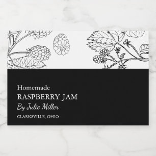 Para Comida Etiqueta sencilla de frambuesa negra y blanca