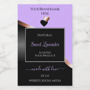 Para Comida Lavender Black Wavy Rosa Gold Hearts Etiqueta de p