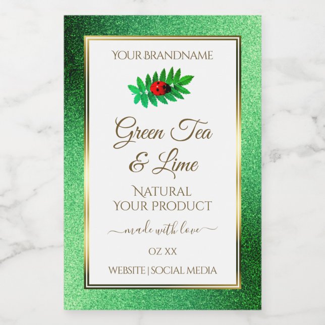 Para Comida Purpurina metálico verde Ladybug de etiqueta de pr (Etiqueta única)