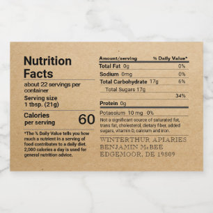 Para Comida Rectángulo de la etiqueta Kraft Honey Nutrition Fa
