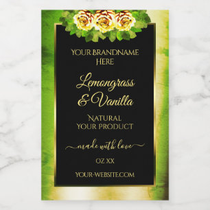 Para Comida Rosas florales Etiqueta de producto de oro negro d