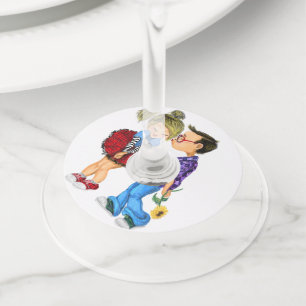 Para Copas De Vino Etiqueta Cute Couple Wine Glass - Personalizable