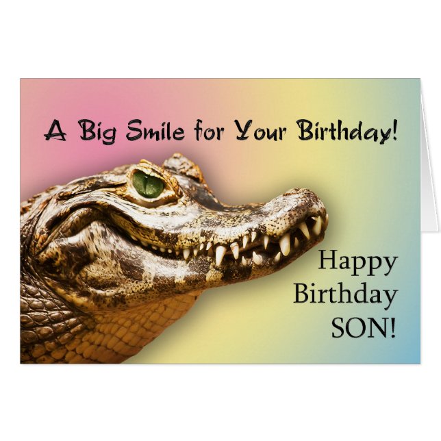 Para el hijo una tarjeta con un cocodrilo sonrient (Anverso (Horizontal))