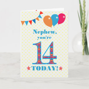 Para el sobrino 14° cumpleaños, tarjeta de globos