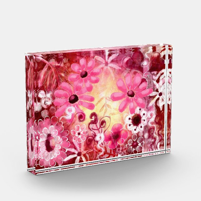 Para Fotos Bloque acrílico- Brillante Floral Abstracto Pink R (Izquierda)