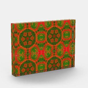 Para Fotos Bloque acrílico naranja y verde Kaleidoscopio