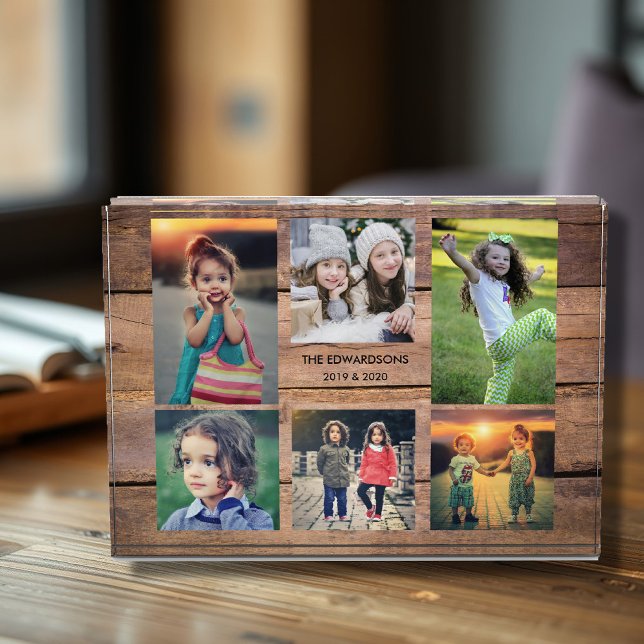 Para Fotos Bloque fotográfico de la familia de la madera rúst (Rustic wood family photo collage photo block. Personal photo block to show your beautiful memories.
)