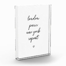 'London Paris New York Repeat' Bloque de acrílico