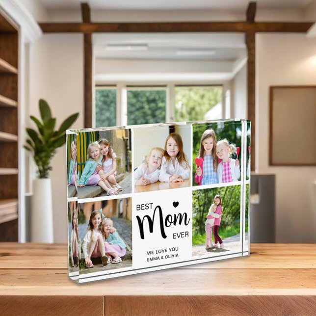 Para Fotos Mejor Mamá Día de la Madre Blanco Negro Bloque de  (Best Mom Ever Mothers Day Black White Photo Block)