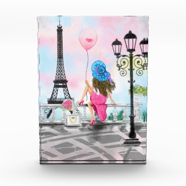 Para Fotos Mujer con globo en París Bloque fotográfico Torre  (Anverso)