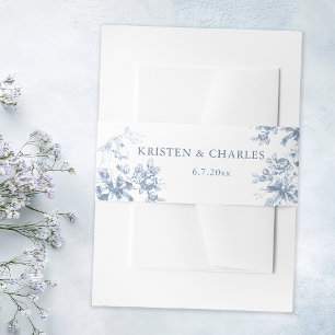 Para Invitaciones Boda Clásica de Flores y Cintas Azules Francesas
