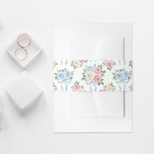 Para Invitaciones Rosas y cintas de color rosa pastel, blanco y azul