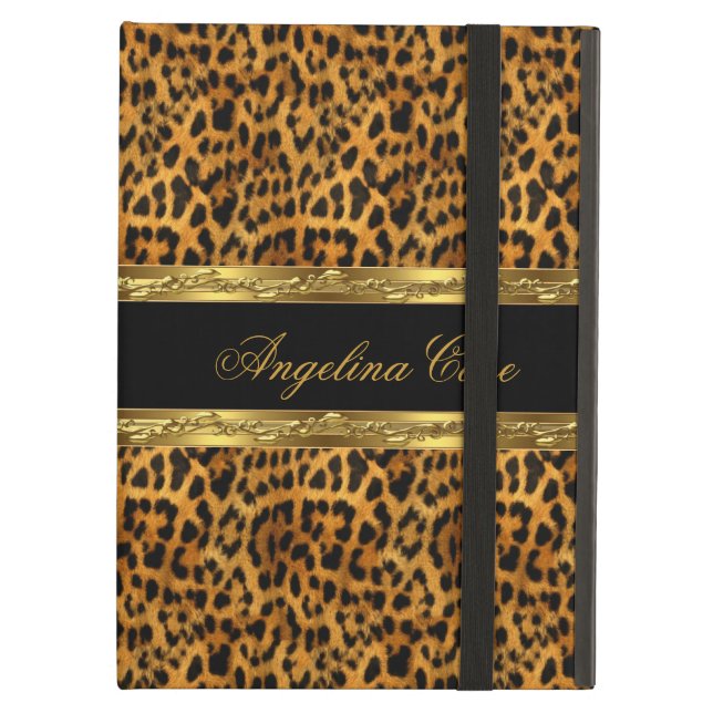 Para iPad Air Funda Elegant Gold Black Leopard Animal Print (Anverso)