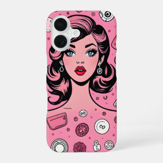 Para iPhone 16 Chica de arte pop funda diseño de funda rosa