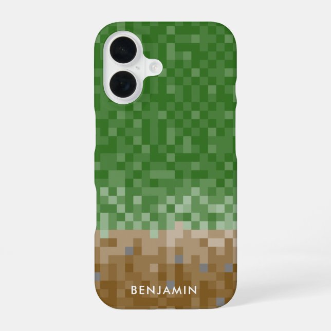 Para iPhone 16 Diseño de píxeles verdes y marrones con Funda de n (Reverso )