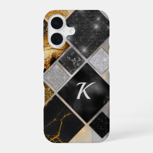 Para iPhone 16 Elegante Funda geométrico de plata de oro negro Ma