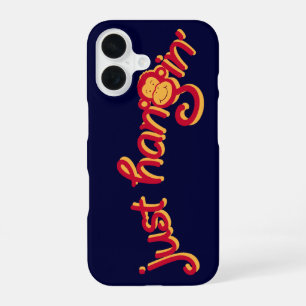 Para iPhone 16 Funda con logo de mono rojo/amarillo colgando